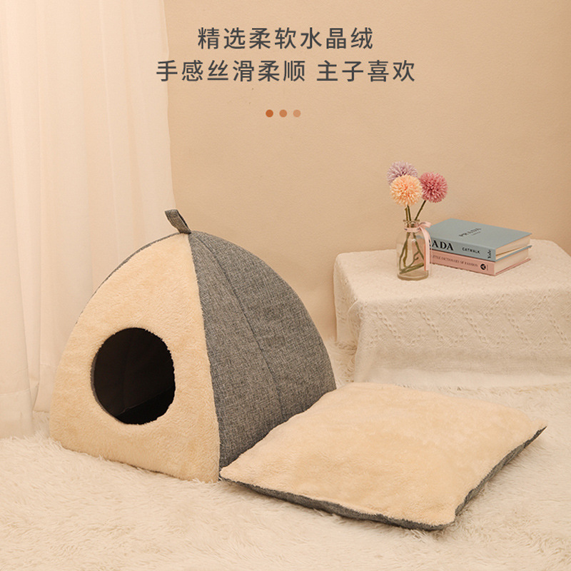 Nuevo nido para mascotas, nido para gatos cerrado en forma de triángulo, cómodo nido para perros pequeño disponible en cuatro estaciones, suministros para mascotas