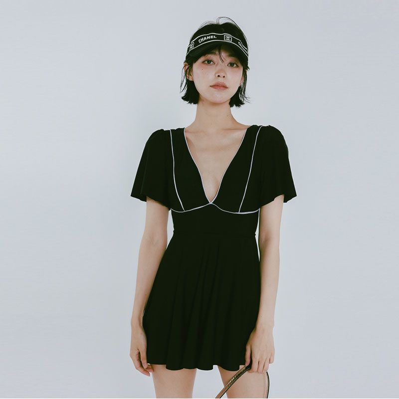South Korea Swimsuit Women's New Belly-Covering Slimming Deep V-Neck Covering Dress Style Conservative Hot Spring Swimsuit Women's Swimsuit
