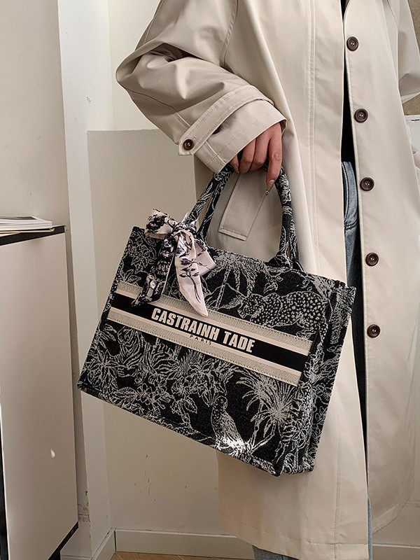 Tela impresa bosque tropical tote bolso para mujeres 2026 nuevo tamaño transfronterizo bolso de hombro grande capacidad