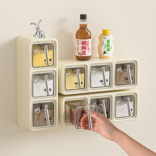 Wall-mounted seasoning box household combination set kitchen punch-free salt pepper seasoning multi-functional plastic seasoning jar