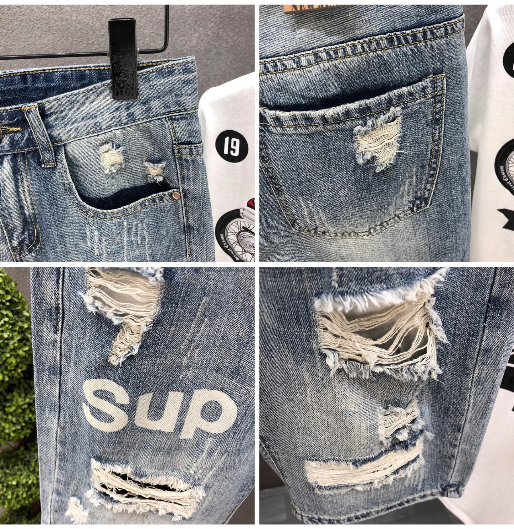 Men's Ripped Denim Shorts Summer Wear Resistant Light Colored Elastic Comfortable Casual Handsome Washed Retro Shorts_mkmklike.com