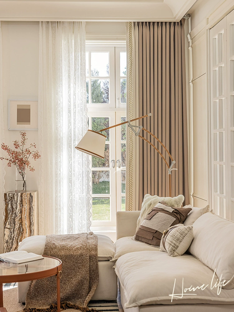 Creamy colored cloth for living room, simple and elegant design, cotton and linen