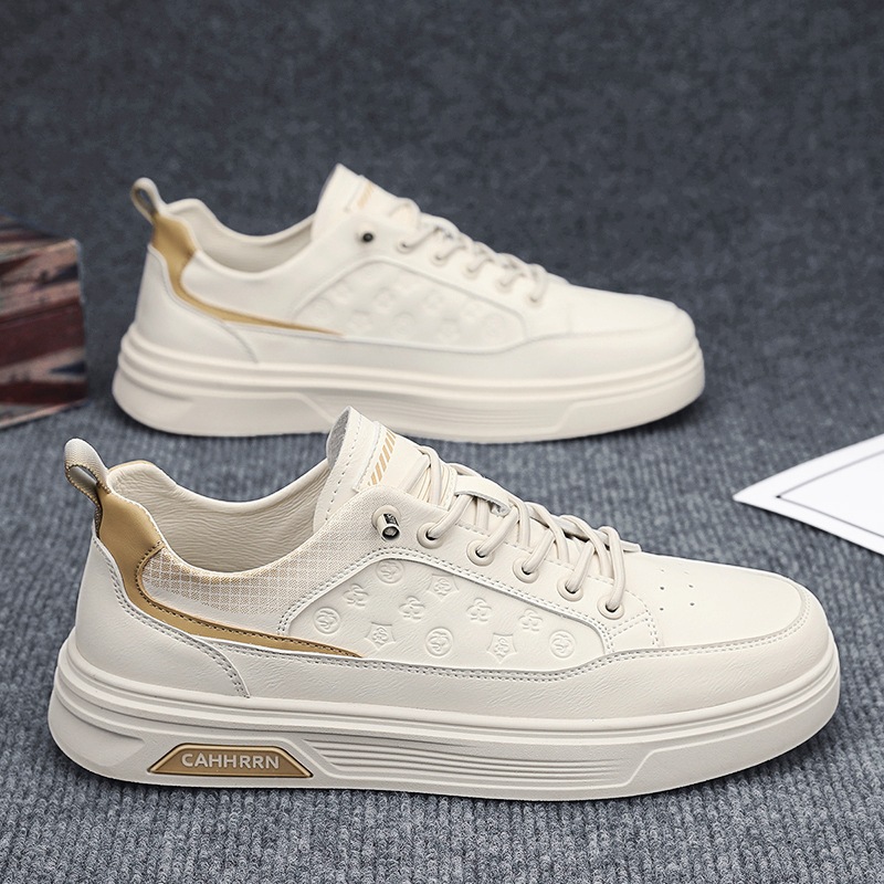 Zapatos de cuero para hombres, zapatos de skate casuales de primavera para hombres, zapatos blancos de moda para estudiantes, zapatos individuales para adolescentes, 2025 nuevos