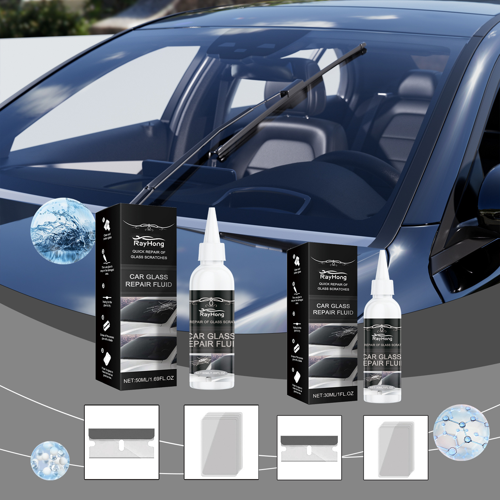 Rayhong Car Glass Repair Glue Glass Nano Repair Liquid Quick Repair Crack Glass Care Glue