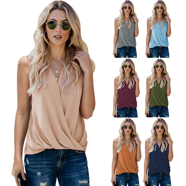 Wish 2025 Women's Summer Tank Top European and American Style Amazon New Solid Color V-Neck Base Layer Women's Camisole