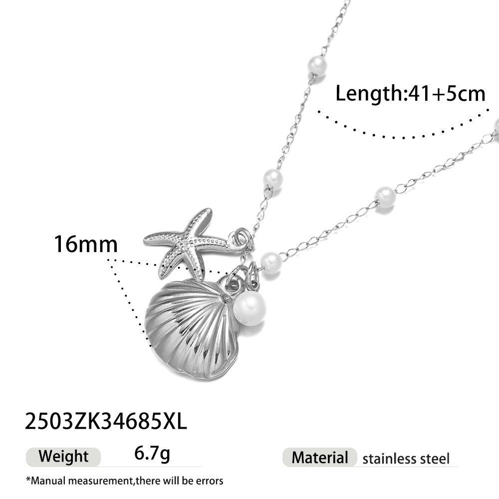Tena Europa y América Shell Estrella de mar Viento del océano Collar de acero inoxidable Mujer Moda de nicho Estilo de playa Collar de cadena de clavícula image 8