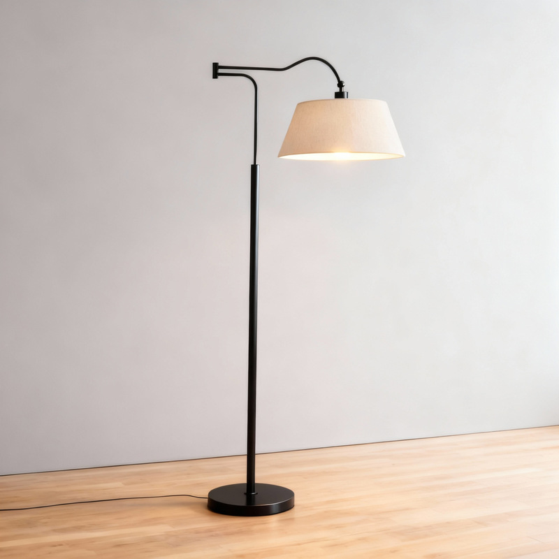 American Country-Style Linen Floor Lamp for Living Room, Simple and Unique, Classical Retractable Swing Arm, Bedroom and Study Standing Lamp
