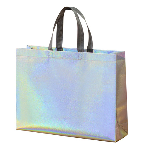 Colorful laser non-woven handbag with printed logo, trendy brand packaging bag, women's shoe store shopping gift bag