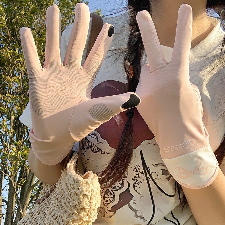 アイスシルクリボン日焼け止め手袋、女性用、夏用、薄い、電動自転車に乗って運転するときに使用できます、タッチスクリーン、通気性と拡張性があります。|undefined