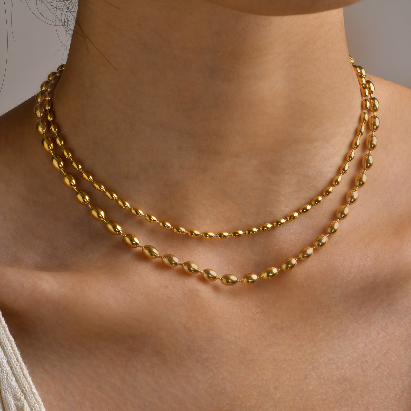 钛钢橄榄小米珠3/5MM项链 女士时尚小众叠戴基础锁骨链 跨境批发