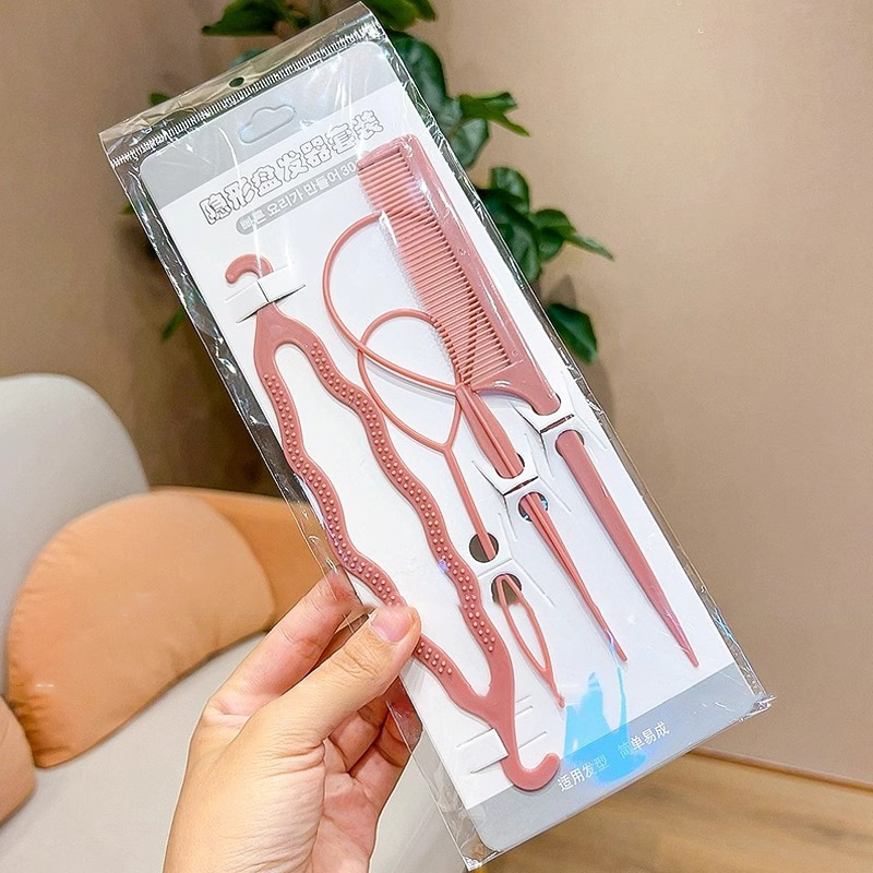 Cuatro piezas de cabello de cabello para adultos, aguja de cabello para niños, herramienta de trenzado de cabello para perezoso, artefacto de trenzado de cabello