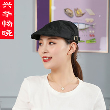 厨师帽子男鸭舌帽女服务员贝雷帽酒店火锅厨房餐厅工作帽咖啡酒吧