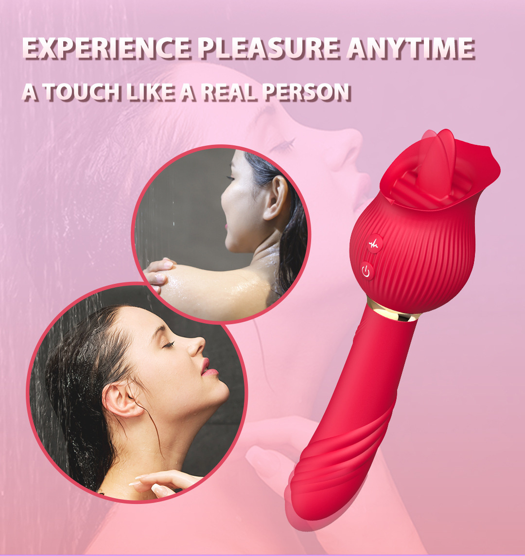 Afiya Rose Telescopic Sucking Vibrator with Tongue Licker, Pink Rose-Purple, Silicone & ABS — detail image 11