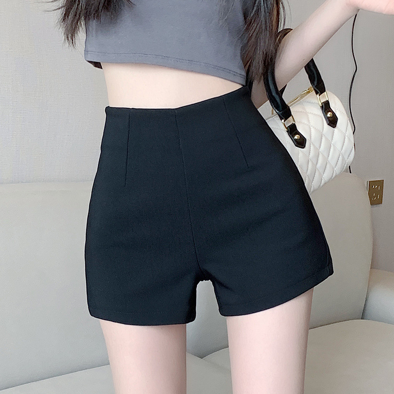 女性用白スーツショーツ、夏用タイトフィットハイウエスト痩身レギンス、小柄な人向け露出防止Aラインアウターホットパンツ|undefined