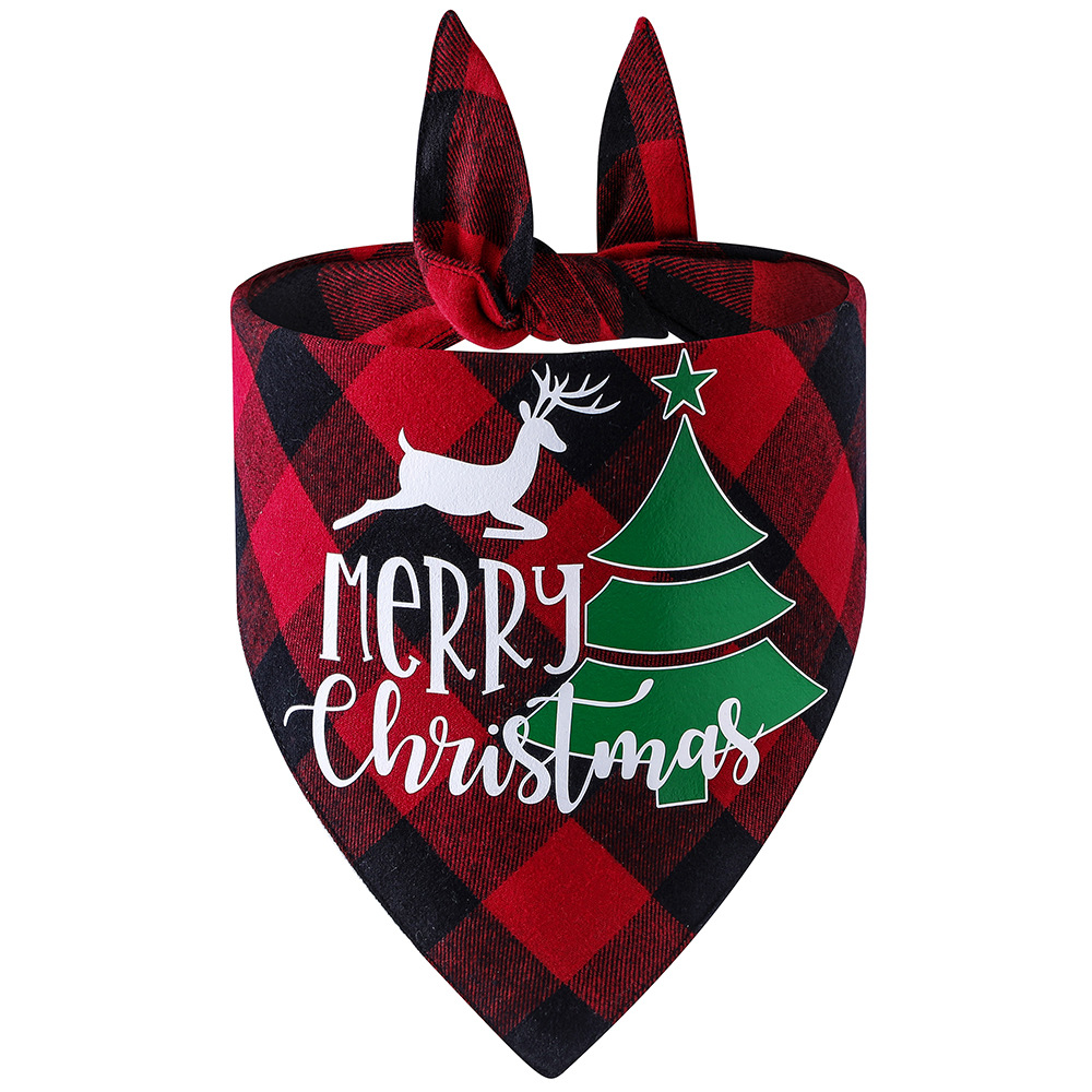 Nueva tela escocesa de algodón transfronterizo perro mascota bufanda triángulo toalla perro impreso saliva toalla Navidad dibujos animados al por mayor