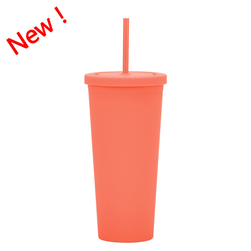 Suministro directo transfronterizo Taza de paja de plástico de doble capa personalizada simple 24oz en stock Taza de agua de gran capacidad esmerilada Taza práctica