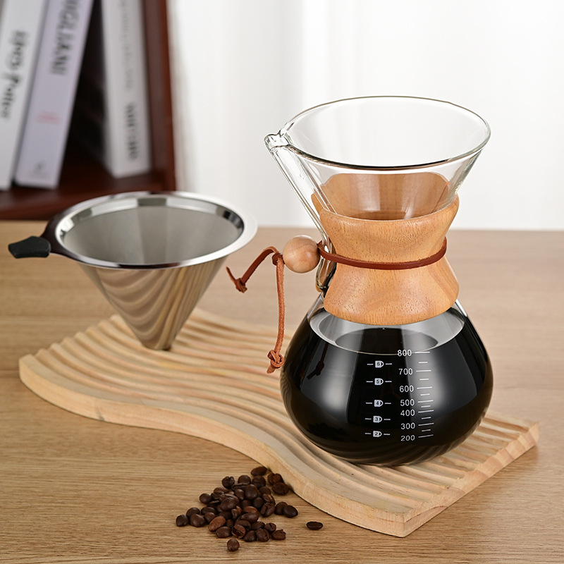 High Borosilicate Glass Coffee Pot, Heat-Resistant, Anti-Scalding, Wooden Handle, Hand-Brewed Coffee Pot, Italian Cold Brew Coffee Glass Pot, Household Use High Borosilicate Glass Coffee Pot, Heat-Resistant, Anti-Scalding, Wooden Handle, Hand-Brewed Coffee Pot, Italian Cold Brew Coffee Glass Pot, Household Use