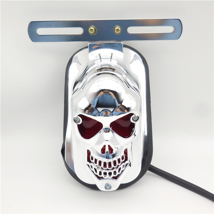 Ch-2016A1 Is Suitable for Harley Motorcycle Skull Electroplated Silver Rear Tail Light Off-Road Vehicle Retro Ghost Face Light