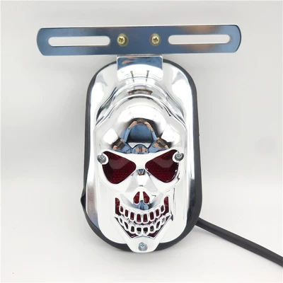 Ch-2016A1 Is Suitable for Harley Motorcycle Skull Electroplated Silver Rear Tail Light Off-Road Vehicle Retro Ghost Face Light (Tail light) - silver-skull-grimace-bulb-tail-light