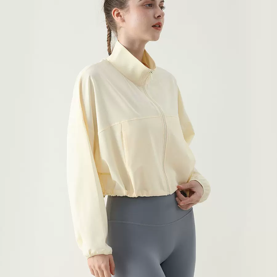 夏季凉感防晒服女薄款长袖立领瑜伽服上衣高腰宽松健身运动服外套