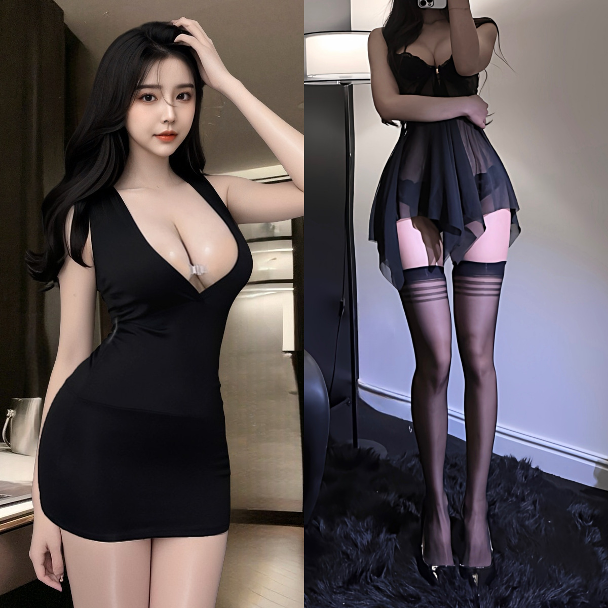 블랙 + 블랙 스트라이프 양말