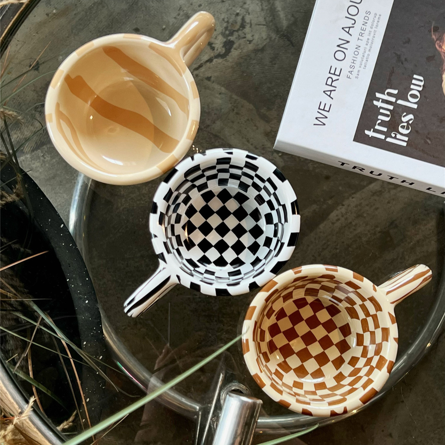 Shane retro tablero de ajedrez taza de café coreana estilo ins pareja de nicho taza de agua de cerámica para el hogar