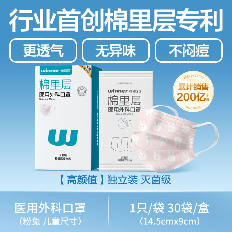稳健医疗棉里层口医用外科口罩高颜值卡通印花腮红成人口罩独立包|undefined