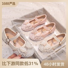 2023春夏新款韓版女童公主方口水鑽蝴蝶結單鞋皮鞋演出舞蹈鞋