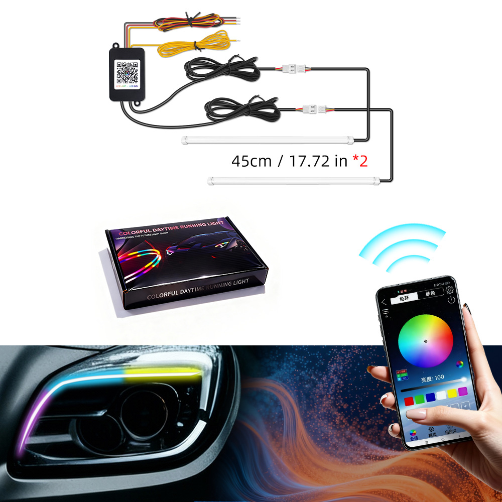 Lámparas delanteras LED del automóvil arrancan escaneando luz diurna de guía de color iluminada de doble color correa de flujo de dirección luz de conducción