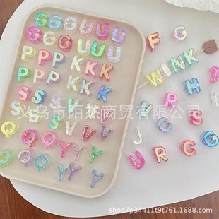 Acrylic UV high-transparent color plated large hole letters through hole beads mobile chain beads DIY handmade pendant accessories accessories