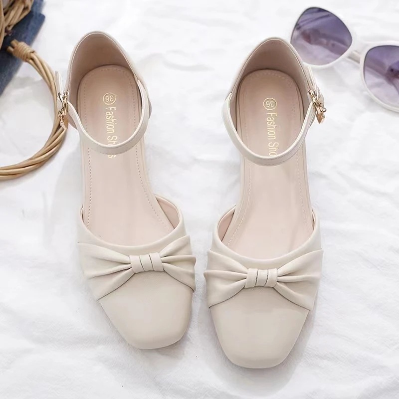 2026 sandálias de bolsillo para mujeres de verano nuevo tacones altos no cansados zapatos de talón único de hebilla cuadrada
