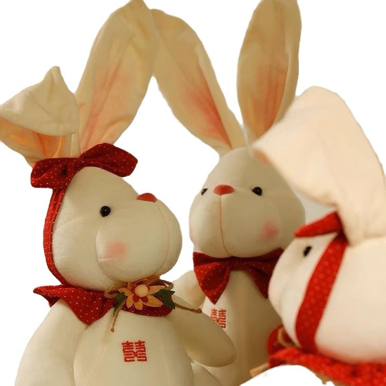 행복한 단어 프레스 침대 인형 신혼 부부 결혼식 토끼 인형 인형 봉제 장난감 선물 결혼식 방