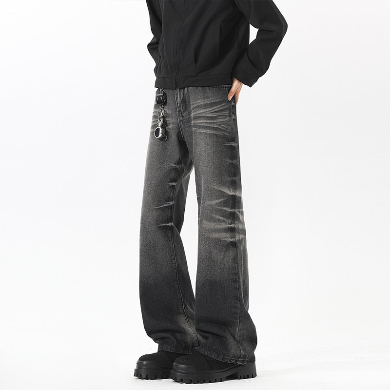 American High Street Vibe Retro Washed Distressed Jeans Men's Trendy Straight Leg Slightly Flared Slim Fit Cleanfit Long_voghion.com