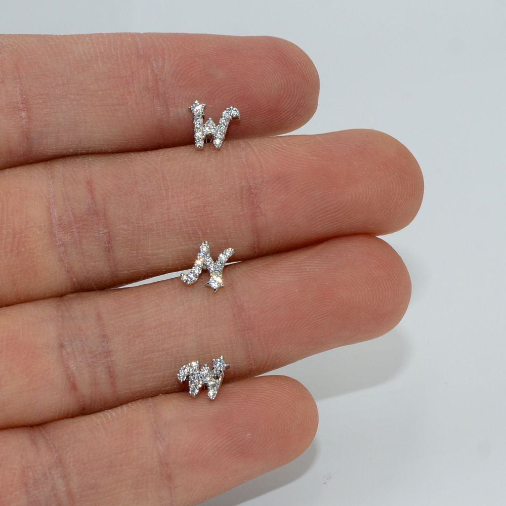 Simple Style Letter Stainless Steel Copper Inlay Zircon Ear Studs 1 Piece