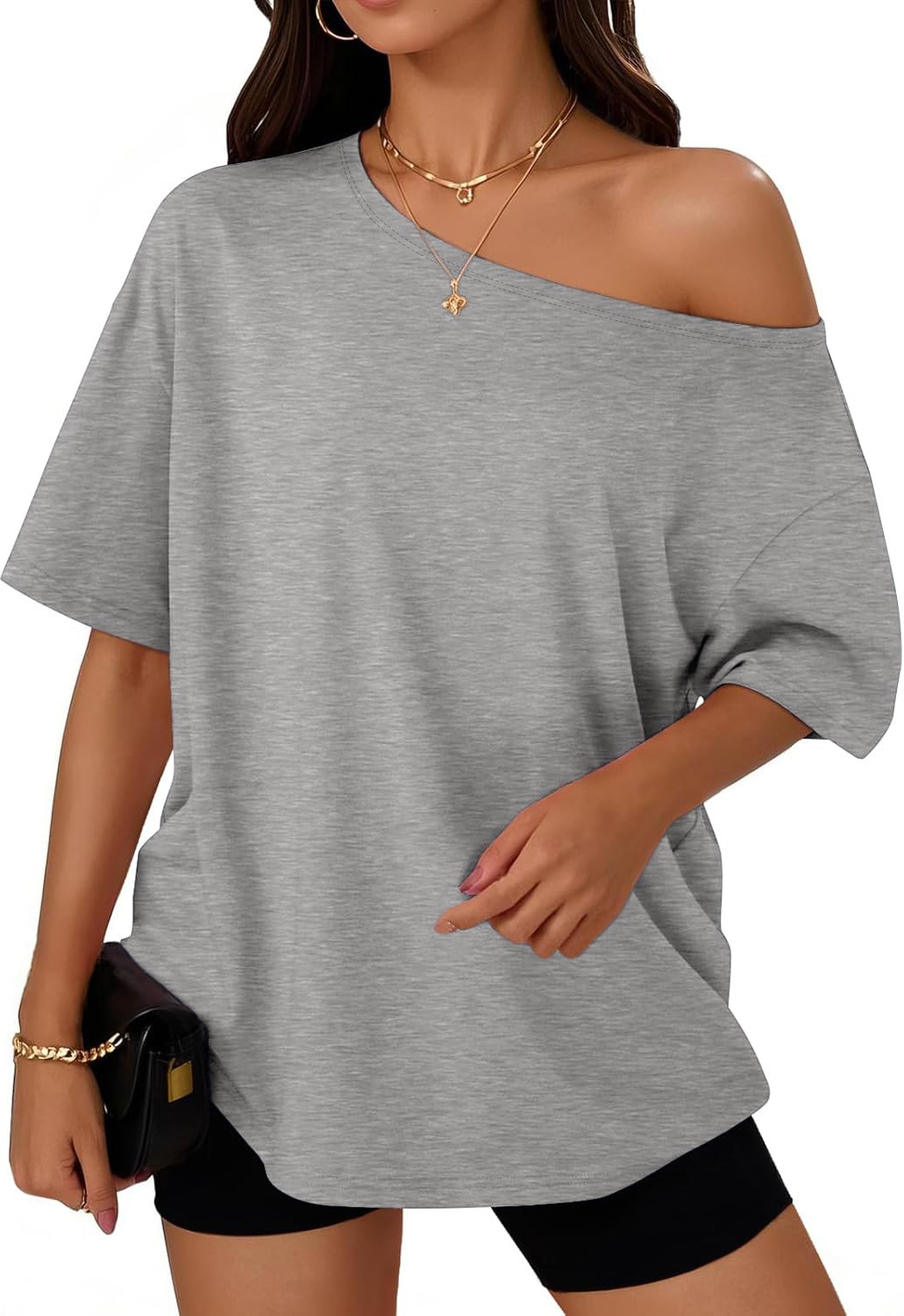 Women's Clothing Women's Y2K Loose Off-Shoulder Top Design Fashion T-Shirt For Formal & Casual For Women Solid Color_ecoleips.com
