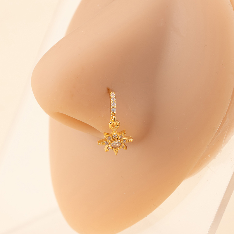 Piercing de nas inimă și pentagramă cu strasuri stil unisex_voghion.com