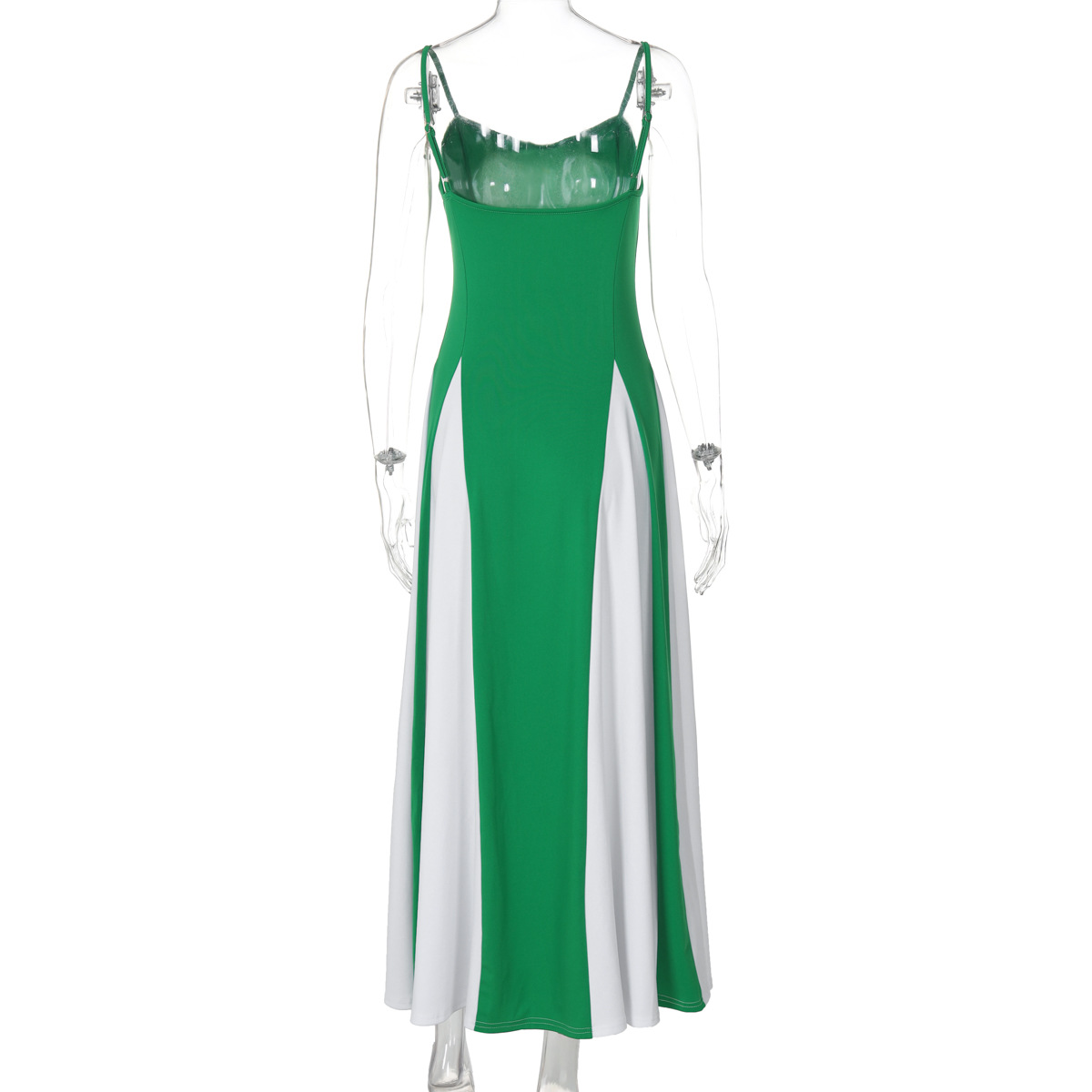 Fashionable Women's Contrast Stitching Suspender Prom Evening Dress_voghion.com