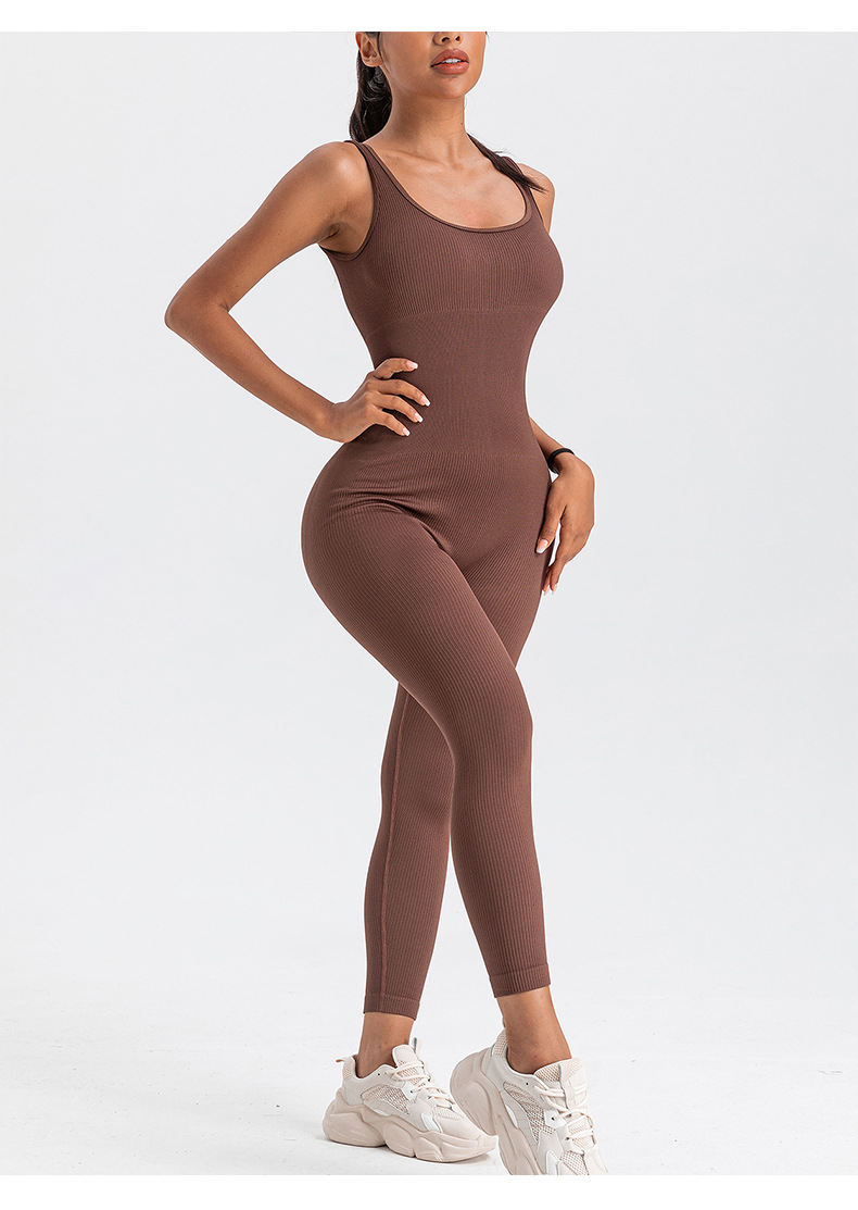 Mono de yoga sin costuras, pantalones de ejercicio con hilo, malla sin mangas con espalda descubierta.