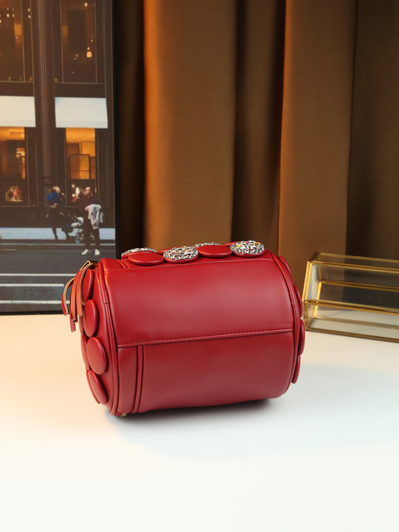 Damen Handtasche Im Retro Stil Mit Punkten Und Strassbesatz_voghion.com