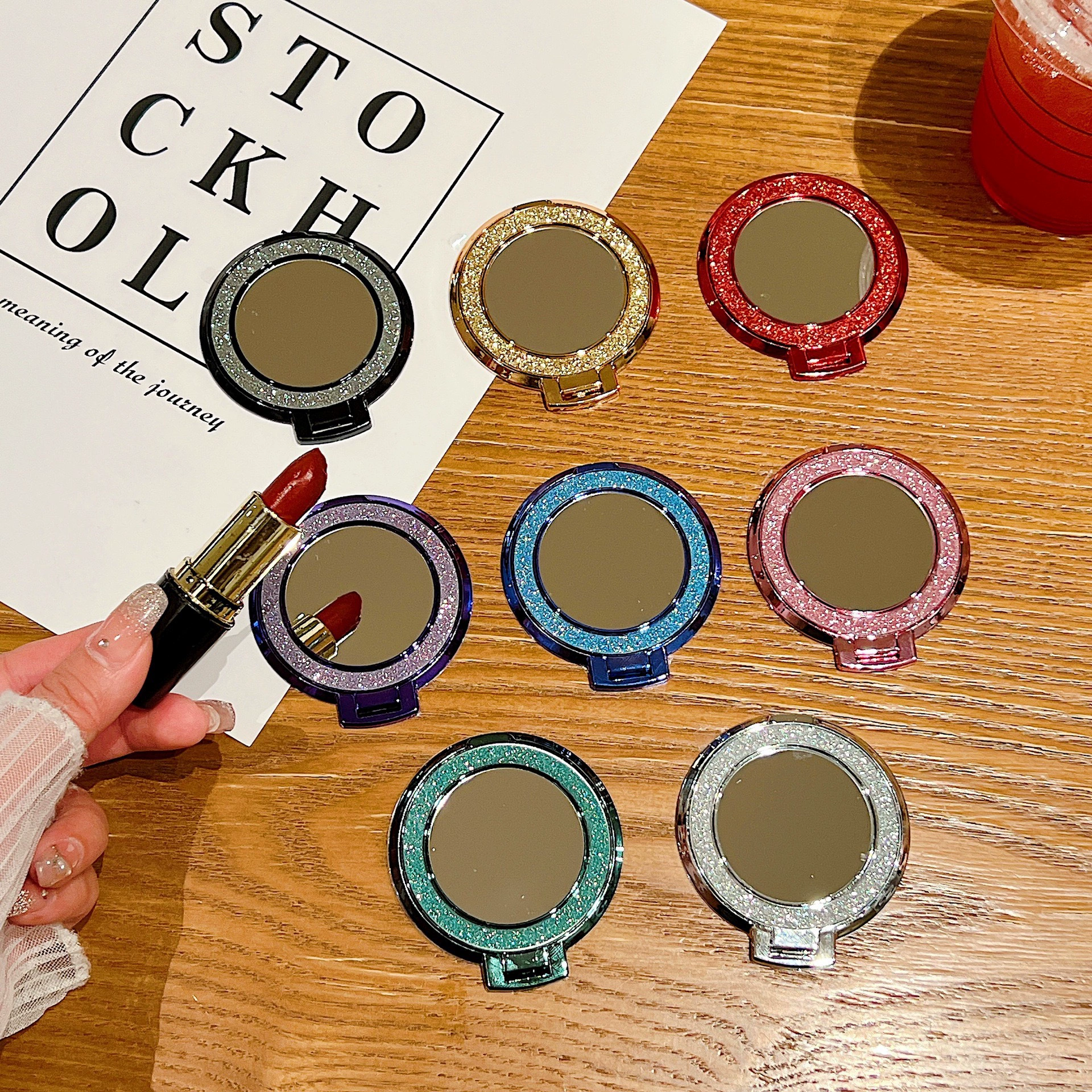 Магнитный всасывающий порошок с зеркальным зеркальным кронштейном с задней клеем кольцевая пряжка многофункциональный чехол для телефона наклейка для девочек зеркало