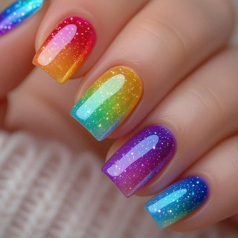 Cross-Border Wearable Short Square Fantasy Gradient Purple Fake Nails with Fine Glitter, Removable Fake Nails, Nail Art Patches Cross-Border Wearable Short Square Fantasy Gradient Purple Fake Nails with Fine Glitter, Removable Fake Nails, Nail Art Patches