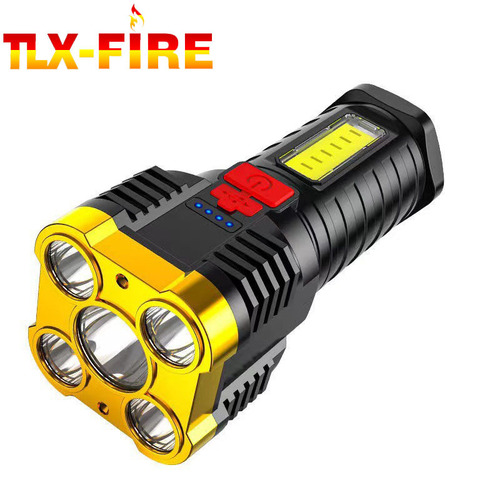 Penta-core flashlight cross-border USB strong light rechargeable super bright searchlight outdoor multi-function led long beam light
