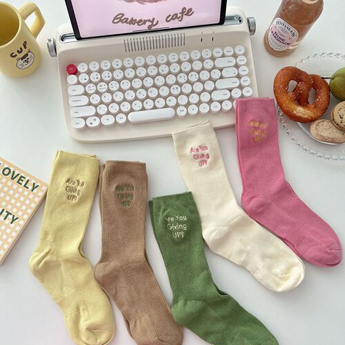 INS Embroidered English Vertical Bar Double Needle Mid-Calf Stacked Socks, Japanese Style, Unisex, Versatile, Korean Side English