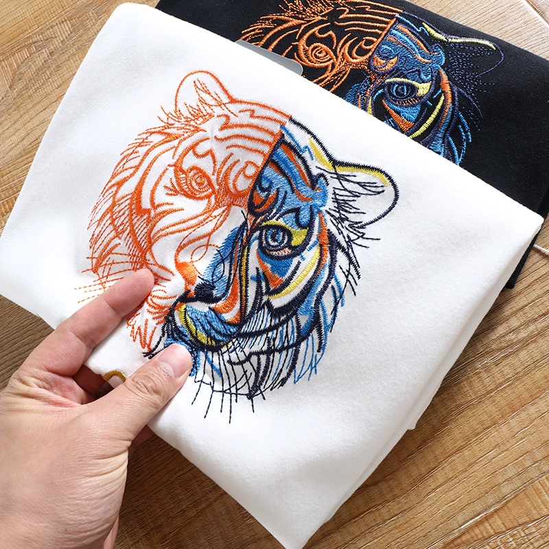 Классическая вышивка головы тигра! Футболка с короткими рукавами, мужская модная повседневная футболка с хвостом, новая летняя трендовая футболка