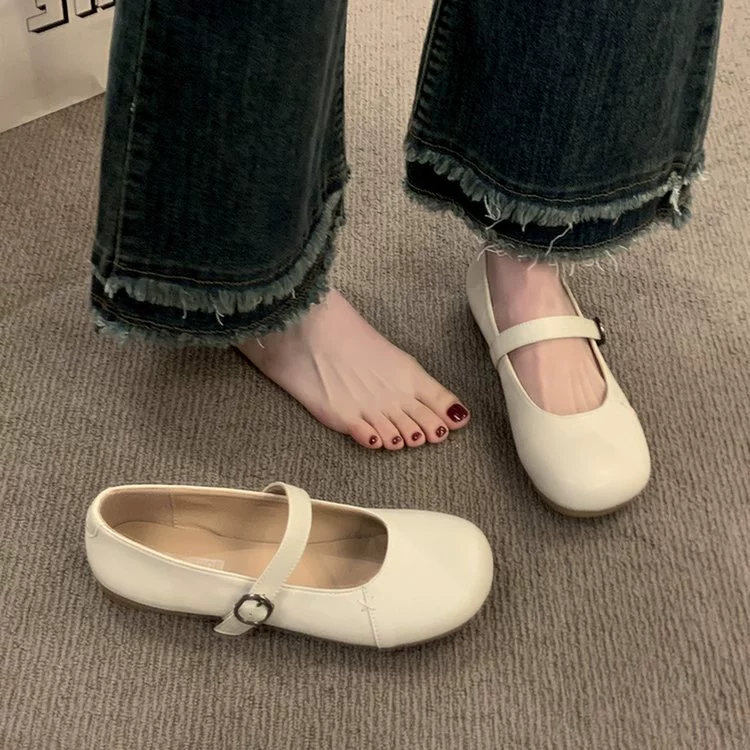 Французские нежные женские туфли Мэри Джейн 2025 новый весенний летний фея ветер с юбкой мягкие кожаные плоские туфли с неглубоким ртом