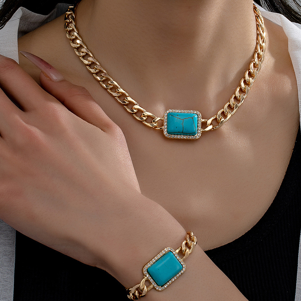 trend geometric square blue retro stone inlay