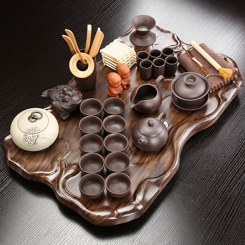Zisha tea set small set, separate minimalist tea tray, drainage tray, tea table, Kung Fu ceramic teacups, complete tea sea