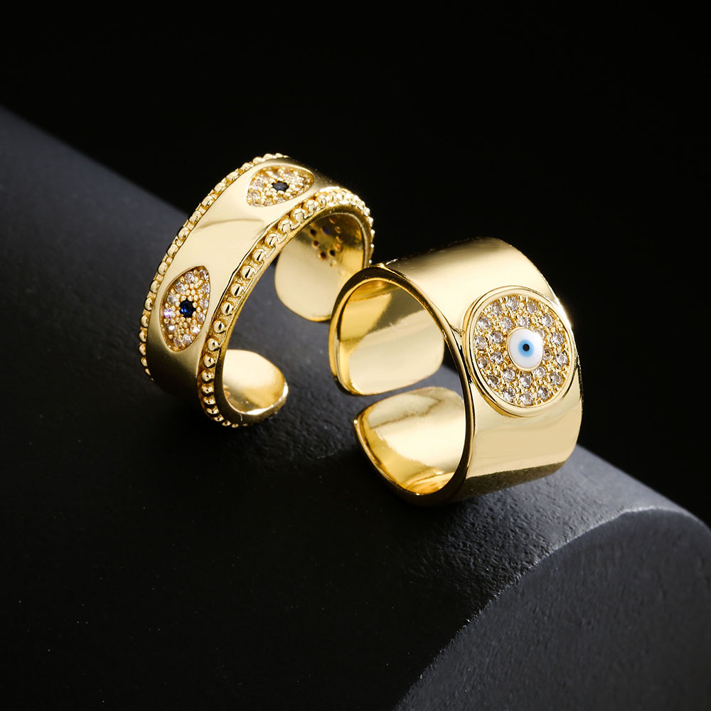 fashion geometric copper 18K gold drip oil zircon devilu0027s eye open ring female