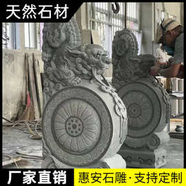 石雕门墩抱鼓石一对汉白玉仿古做旧貔貅庭院门口麒麟小象门当石鼓