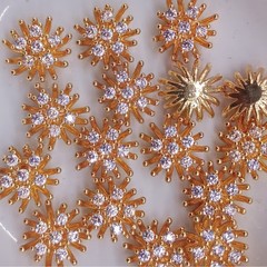 锆石花心纯铜高保色kc金无孔10mm花蕊簪娘diy发簪饰品配件材料